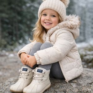 Sperry Kids Cream Glitter Duck Boots Size 10 Waterproof Winter Rain Shoes